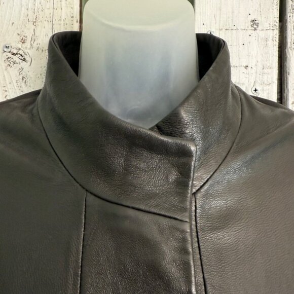 Y2K Industry Moto Buttery Leather Jacket Womens XL Chocolate Brown Ruched Front - Picture 13 of 14